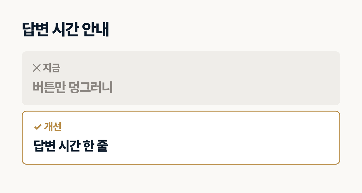 인테리어 홈페이지 답변 시간 안내 전후 비교