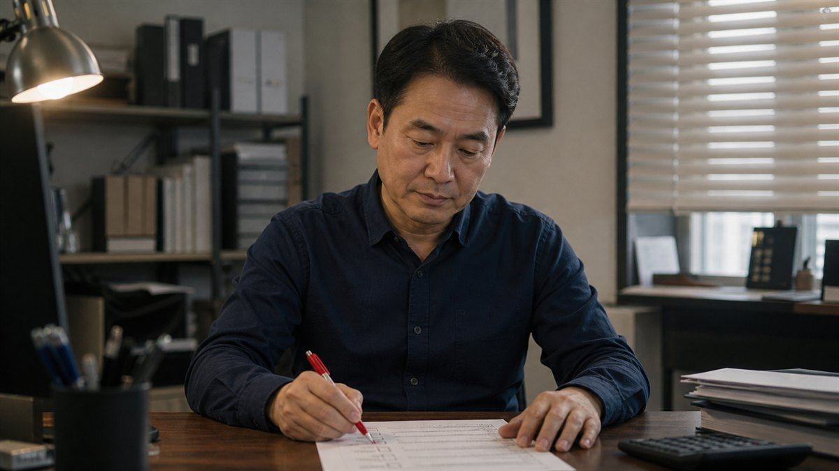 인테리어 홈페이지 점검표에 빨간 펜으로 표시하는 대표