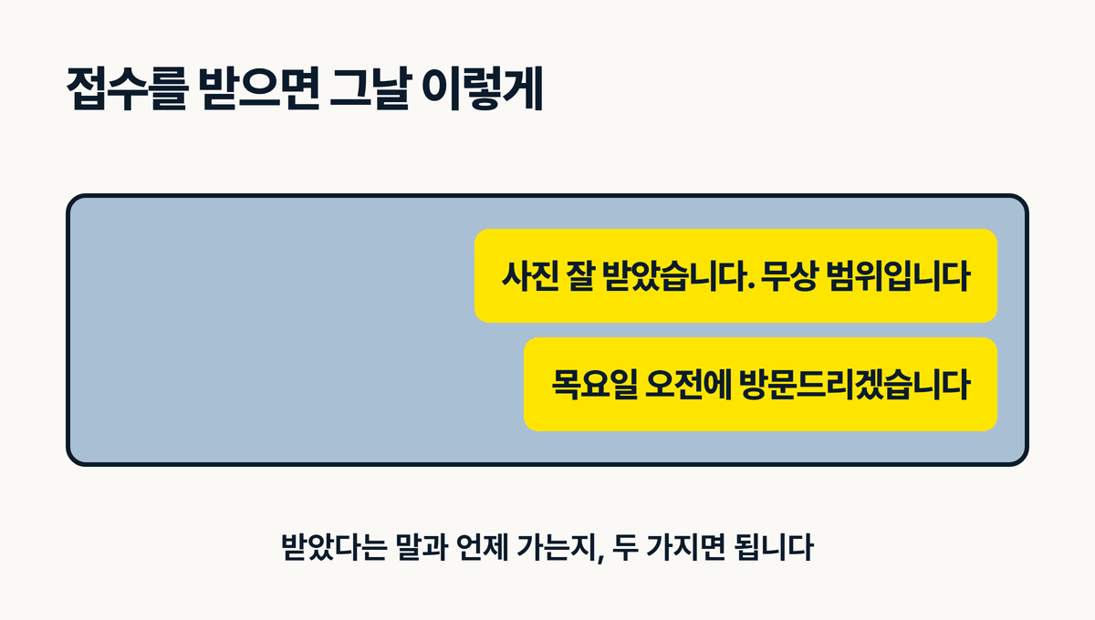 인테리어 하자 접수를 받았을 때 고객에게 보내는 답 문구