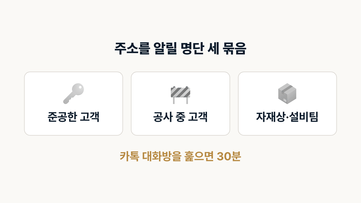 인테리어 홈페이지 주소를 알릴 명단 세 묶음