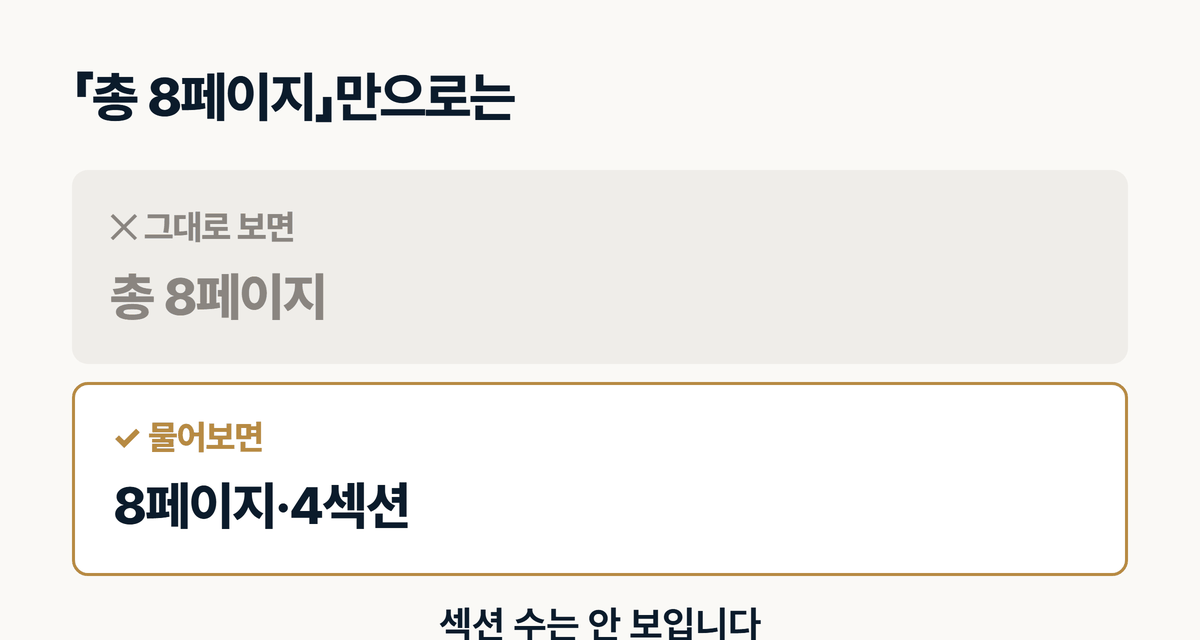 홈페이지 견적서 총 페이지 수 대 섹션 수 비교