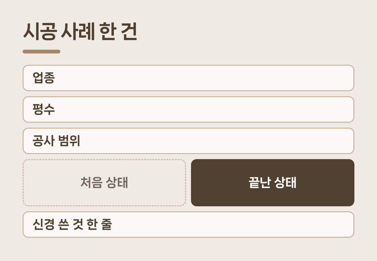 상가 인테리어 시공 사례 한 건의 칸 구성